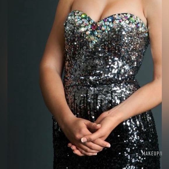 Black and Silver Sequin Tulle Gown / Ballgown - Picture 2 of 5